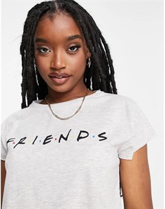 Серая футболка с необработанными краями и надписью Friends X Na-kd