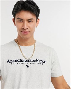Серая меланжевая футболка с логотипом на груди Abercrombie & fitch