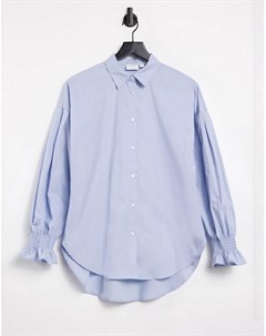 Голубая хлопковая рубашка с отделкой на манжетах Vila