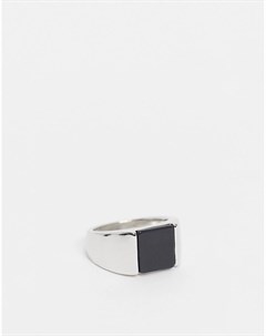 Серебристое кольцо печатка с черным агатом Asos design