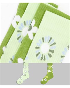 Набор из 2 пар носков до щиколотки зеленого цвета с цветочным рисунком Asos design