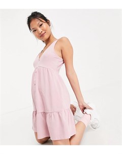 Розовое платье с присборенной юбкой и застежкой на пуговицах ASOS DESIGN Petite Asos petite