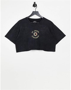 Черная укороченная футболка в винтажном стиле Hollister