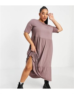 Ярусное свободное платье футболка миди цвета мокко ASOS DESIGN Curve Asos curve