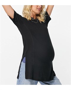 Черная oversized футболка в рубчик с разрезами по бокам и декоративными строчками ASOS DESIGN Matern Asos maternity