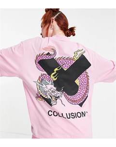 Розовая oversized футболка с принтом дракона Collusion