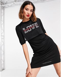 Платье черного цвета с сетчатой вставкой с логотипом Love moschino