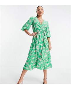 Зеленое платье миди с запахом и цветочным принтом New look tall