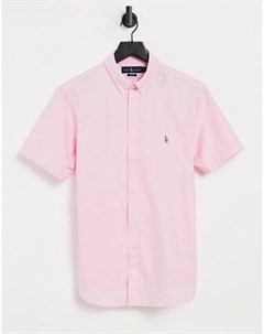 Розовая оксфордская рубашка узкого кроя с короткими рукавами и логотипом игрока в поло Polo ralph lauren