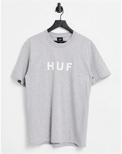 Серая футболка с оригинальным логотипом Essentials Huf