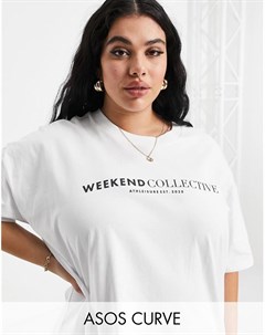 Белая свободная футболка с логотипом Curve Asos weekend collective