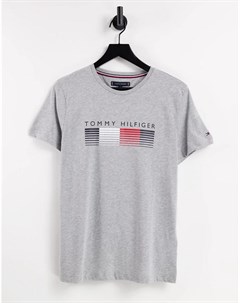 Светло серая футболка с выцветшим логотипом на груди Tommy hilfiger