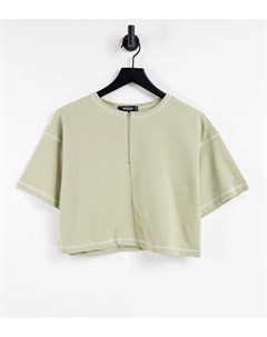 Зеленая укороченная футболка с короткой молнией и контрастной строчкой от комплекта Missguided