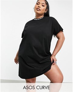 Черное платье футболка в стиле oversized с логотипом Curve Asos weekend collective