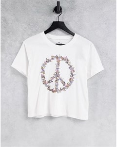 Белая футболка со знаком Peace надписью и завязками спереди Earth Day Hollister