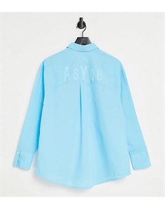 Голубая oversized рубашка с фирменным элементом на спине Asyou