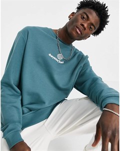 Синий свободный свитшот с белым маленьким логотипом на груди ASOS Daysocial Asos design