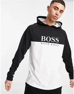 Черно белый худи с жаккардовым логотипом на груди Boss bodywear