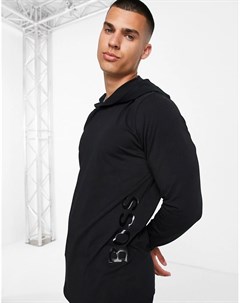 Черный худи с длинными рукавами и логотипом сбоку Identity Boss bodywear