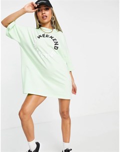 Платье футболка цвета лайма в стиле oversized с контрастным логотипом Asos weekend collective