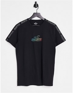 Черная футболка с фирменной тесьмой и логотипом с эффектом омбре Perspective Hollister
