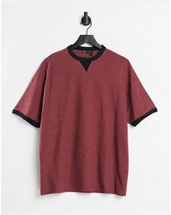 Бордовая oversized футболка с вафельной фактурой и контрастной окантовкой Asos design