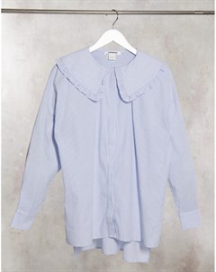 Свободная рубашка в голубую полоску с круглым отложным воротником с оборками Glamorous