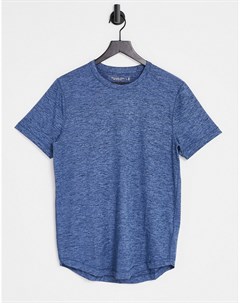 Темно синяя меланжевая футболка с асимметричным краем и логотипом Abercrombie & fitch