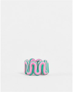 Кольцо из пластика зеленого и розового мраморного цвета с крупным витым дизайном Asos design