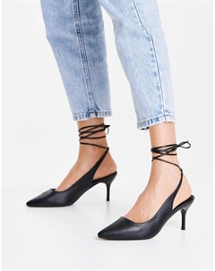 Черные туфли лодочки с завязками на щиколотке New look