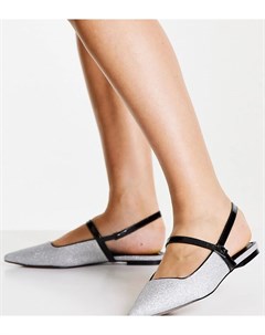 Туфли на плоской подошве серебристого цвета с блестками острым носком и ремешком на подъеме для широ Asos design