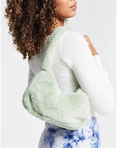 Шалфейно зеленая сумка на плечо в стиле 90 х из искусственного меха Asos design