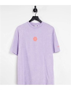 Фиолетовая выбеленная oversized футболка с цветком на груди от комплекта Collusion