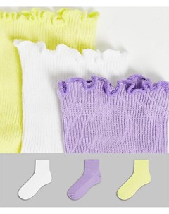 Набор из 3 пар хлопковых носков белого сиреневого и желтого цвета POP Hunkemoller