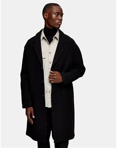 Черное пальто с заниженной линией плеч из материала с добавлением шерсти Topman