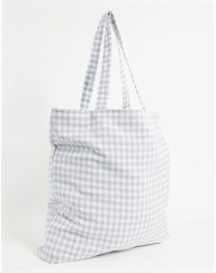 Серая двусторонняя сумка тоут в стиле oversized из махровой и жатой ткани в клетку Asos design