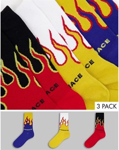 Набор из 3 пар носков с разноцветным принтом с огнем Mennace