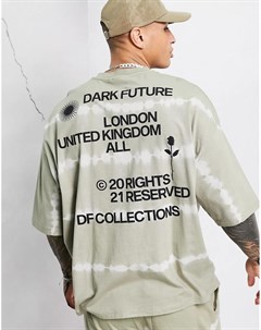 Oversized футболка цвета хаки с принтом тай дай и логотипами от комплекта Asos dark future