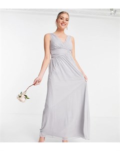 Серое платье макси с V образным вырезом для подружки невесты Little mistress tall