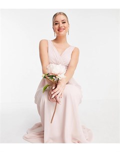 Розовое платье макси для подружки невесты с V образным вырезом Little Mistress Petite Bridesmaid Little mistress tall