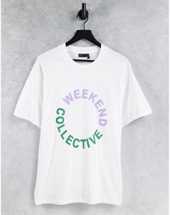 Белая футболка в стиле oversized с цветным логотипом Asos weekend collective