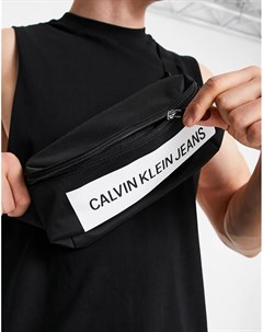 Черная сумка кошелек на пояс со вставкой с логотипом Calvin klein jeans