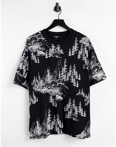 Oversized футболка со сплошным принтом леса Jaded london