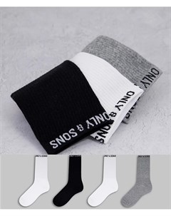 Комплект из 4 пар разноцветных спортивных носков с логотипом Only & sons