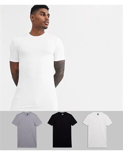 Комплект из 3 удлиненных облегающих футболок из материала с добавлением органического хлопка с кругл Asos design