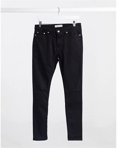 Черные джинсы с рваными коленями и напылением Topman
