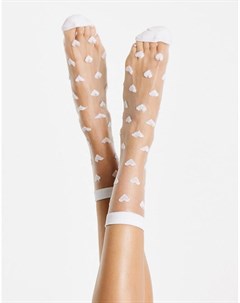 Белые полупрозрачные носки до щиколотки с сердечками Gipsy