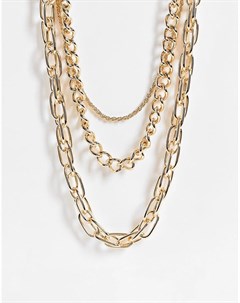 Золотистое ярусное ожерелье со звеньями разной формы Topshop