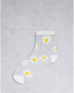 Белые прозрачные носки до щиколотки с маргаритками Gipsy