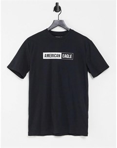 Черная футболка с логотипом рамкой спереди American eagle